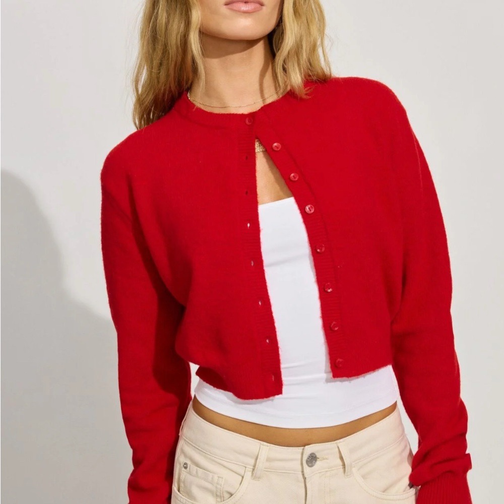 Garage Red Cardigan Sweater Cropped Style